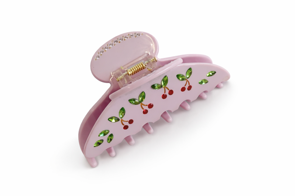 Cherry Rhinestone Claw Clip- 4”
