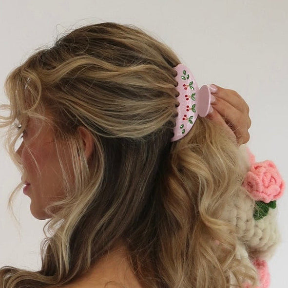 Cherry Rhinestone Claw Clip- 4”